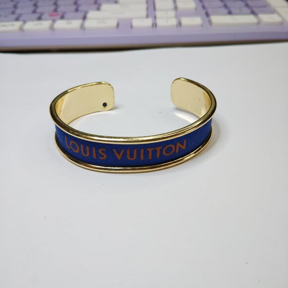 Louis Vuitton Jewelry - Louis Vuitton Ribbon Cuff Bracelet Blue Orange Gold Logo Bangle Designer